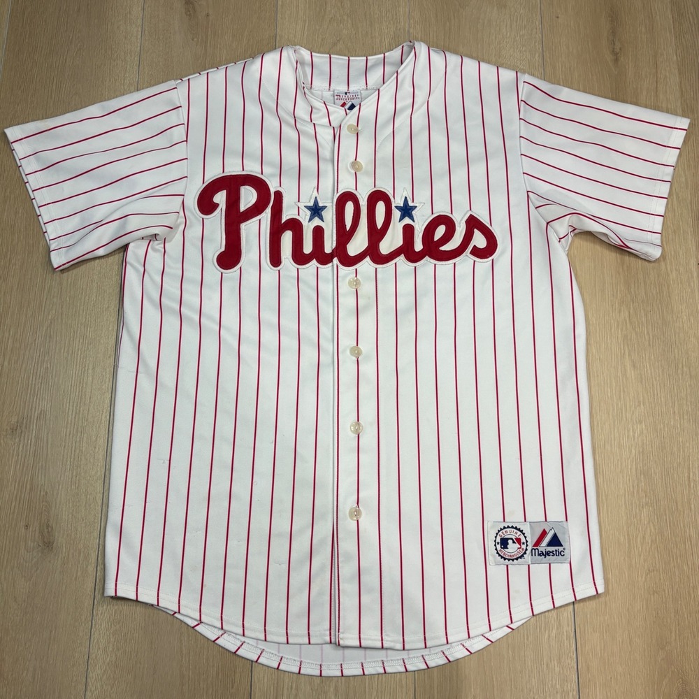 Majestic Philadelphia Phillies Chase Utley 26 Jersey Large White Pinstripe MLB
